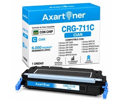 Compatible Canon 711 C Cyan Cartucho de Toner 1659B002 para I-Sensys LBP-5300, LBP-5360, LBP-5400, MF 8450, MF 9130, MF 9170, MF 9220, MF 9280; Lasershot LBP-5300, LBP-5360, LBP-5400; LBP 5300, 5360, LBP-5300, LBP-5360