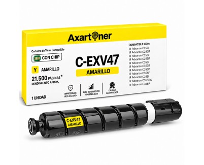 Compatible Canon CEXV47 Amarillo Cartucho de Toner 8519B002 / C-EXV47 para imageRUNNER Advance C250i C250iF C255i C255iF C350i C350iF C350P C351iF C355i C355iFC C355P