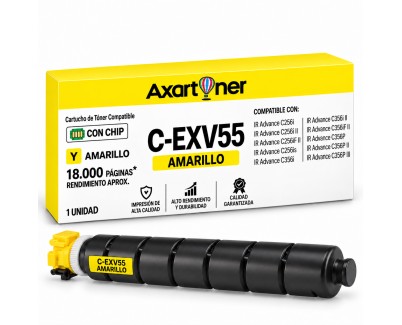Compatible Canon CEXV55 Amarillo Cartucho de Toner 2185C002 C-EXV55 para Canon IR Advance C256i, C256i II, C256iF II, C256is, C356i, C356i II, C356if II, C356P, C356P II, C356P III