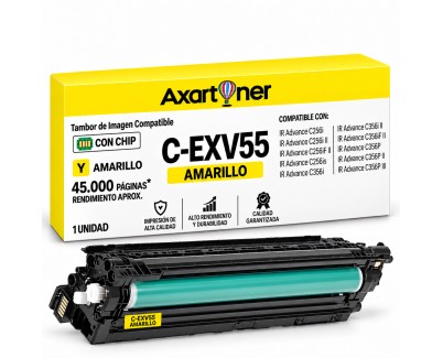 Compatible Canon CEXV55 Amarillo Tambor de Imagen (Drum) 2189C002 C-EXV55 para Canon IR Advance C256i, C256i II, C256iF II, C256is, C356i, C356i II, C356if II, C356P, C356P II, C356P III