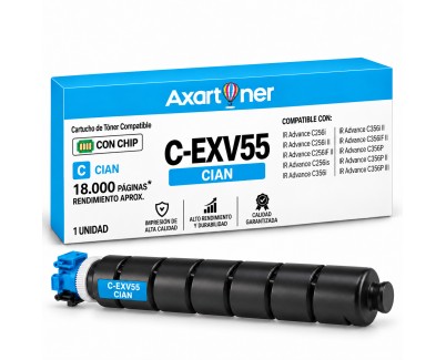 Compatible Canon CEXV55 Cyan Cartucho de Toner 2183C002 C-EXV55 para Canon IR Advance C256i, C256i II, C256iF II, C256is, C356i, C356i II, C356if II, C356P, C356P II, C356P III