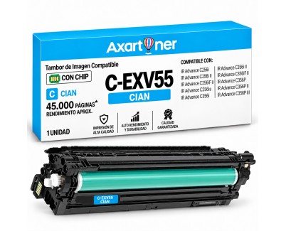 Compatible Canon CEXV55 Cyan Tambor de Imagen (Drum) 2187C002 C-EXV55 para Canon IR Advance C256i, C256i II, C256iF II, C256is, C356i, C356i II, C356if II, C356P, C356P II, C356P III