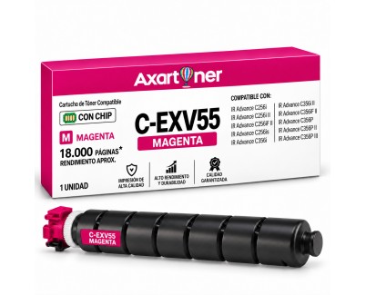 Compatible Canon CEXV55 Magenta Cartucho de Toner 2184C002 C-EXV55 para Canon IR Advance C256i, C256i II, C256iF II, C256is, C356i, C356i II, C356if II, C356P, C356P II, C356P III