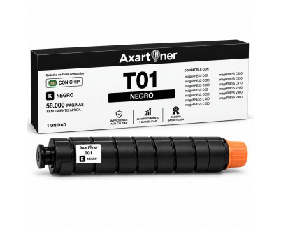 Compatible Canon T01 / 8066B001 Negro Cartucho de Toner para imagePress C60 C600 C600i C65 C650 C700 C750 C800 C850 C910 V700 V800 V900