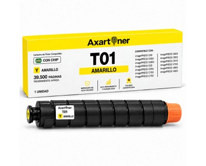 Compatible Canon T01 / 8069B001 Amarillo Cartucho de Toner para imagePress C60 C600 C600i C65 C650 C700 C750 C800 C850 C910 V700 V800 V900
