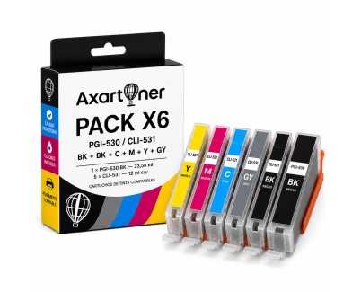 Compatible Compatible Pack x6 Cartuchos de Tinta Canon PGI-530 / CLI-531 PGI530 / CLI531 para Canon PIXMA TS8750 TS8751