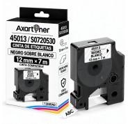 Compatible Dymo D1 45013 Cinta de Etiquetas para Rotuladora - Texto negro sobre fondo blanco - Ancho 12mm x 7 metros - S0720530
