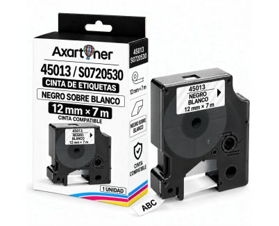 Compatible Dymo D1 45013 Cinta de Etiquetas para Rotuladora - Texto negro sobre fondo blanco - Ancho 12mm x 7 metros - S0720530