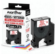 Compatible Dymo D1 45015 Cinta de Etiquetas para Rotuladora - Texto rojo sobre fondo blanco - Ancho 12mm x 7 metros - S0720550