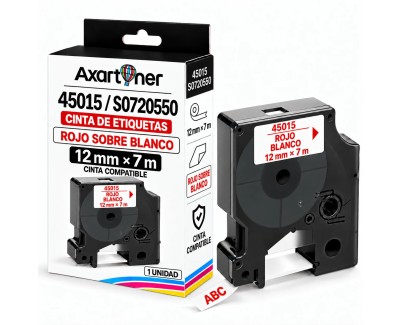 Compatible Dymo D1 45015 Cinta de Etiquetas para Rotuladora - Texto rojo sobre fondo blanco - Ancho 12mm x 7 metros - S0720550