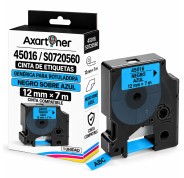 Compatible Dymo D1 45016 Cinta de Etiquetas para Rotuladora - Texto negro sobre fondo azul - Ancho 12mm x 7 metros - S0720560