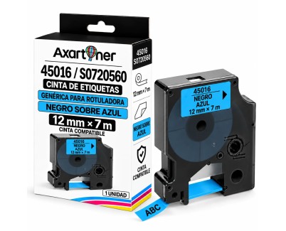 Compatible Dymo D1 45016 Cinta de Etiquetas para Rotuladora - Texto negro sobre fondo azul - Ancho 12mm x 7 metros - S0720560