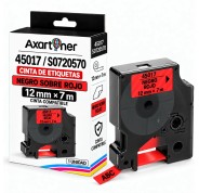 Compatible Dymo D1 45017 Cinta de Etiquetas para Rotuladora - Texto negro sobre fondo rojo - Ancho 12mm x 7 metros - S0720570