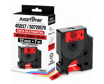 Compatible Dymo D1 45017 Cinta de Etiquetas para Rotuladora - Texto negro sobre fondo rojo - Ancho 12mm x 7 metros - S0720570