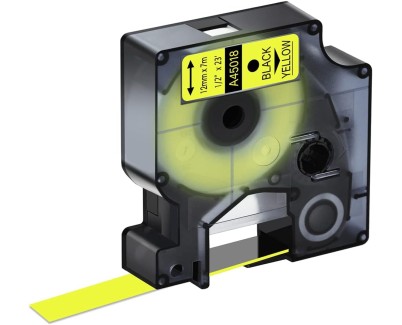Compatible Dymo D1 45018 Cinta de Etiquetas para Rotuladora - Texto negro sobre fondo amarillo - Ancho 12mm x 7 metros - S0720580
