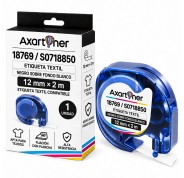 Compatible Dymo LetraTag S0718850 Cinta de Etiquetas Textiles de adhesion por plancha para Rotuladora - Texto negro sobre fondo blanco - Ancho 12mm x 2 metros (18769)