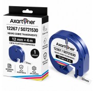Compatible Dymo LetraTag S0721530 Cinta de Etiquetas para Rotuladora - Texto negro sobre fondo transparente - Ancho 12mm x 4 metros (12267)