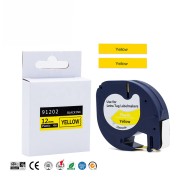 Compatible Dymo LetraTag S0721620 Cinta de Etiquetas para Rotuladora - Texto negro sobre fondo amarillo - Ancho 12mm x 4 metros (91202)