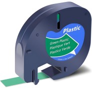 Compatible Dymo LetraTag S0721640 Cinta de Etiquetas para Rotuladora - Texto negro sobre fondo verde - Ancho 12mm x 4 metros (91204)