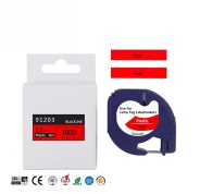Compatible Dymo LetraTag S0721630 Cinta de Etiquetas para Rotuladora - Texto negro sobre fondo rojo - Ancho 12mm x 4 metros (91203)
