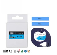 Compatible Dymo LetraTag S0721650 Cinta de Etiquetas para Rotuladora - Texto negro sobre fondo azul - Ancho 12mm x 4 metros (91205)