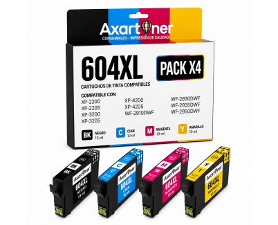 Compatible Epson 604XL Pack de 4 Cartuchos de Tinta C13T10H64010 para XP2200, XP2205, XP3200, XP4200, XP4205, WF2910, WF2930, WF2935, WF2950