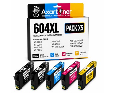 Compatible Epson 604XL Pack de 5 Cartuchos de Tinta C13T10H64010 para XP2200, XP2205, XP3200, XP4200, XP4205, WF2910, WF2930, WF2935, WF2950