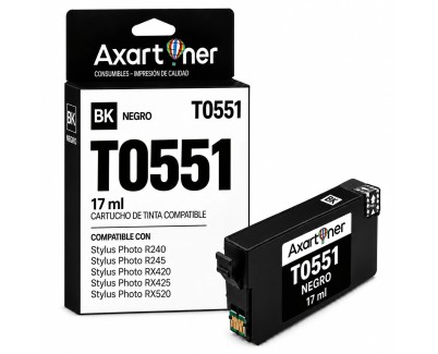 Compatible Epson T0551 Negro Cartucho de Tinta C13T05514010 para Stylus Photo R240, R245, RX420, RX425, RX520