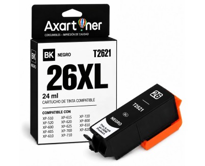 Compatible Epson T2621 / T2601 - 26XL Negro Cartucho de Tinta C13T26214012 / C13T26014012 para Expression Premium XP-510 XP-520 XP-600 XP-605 XP-610 XP-615 XP-620 XP-625 XP-700 XP-710 XP-720 XP-800 XP-810 XP-820