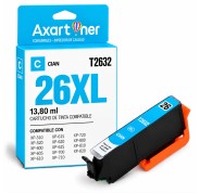 Compatible Epson T2632 / T2612 - 26XL Cyan Cartucho de Tinta C13T26324012 / C13T26124012 para Expression Premium XP-510 XP-520 XP-600 XP-605 XP-610 XP-615 XP-620 XP-625 XP-700 XP-710 XP-720 XP-800 XP-810 XP-820