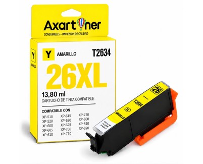 Compatible Epson T2634 / T2614 - 26XL Amarillo Cartucho de Tinta C13T26344012 / C13T26144012 para Expression Premium XP-510 XP-520 XP-600 XP-605 XP-610 XP-615 XP-620 XP-625 XP-700 XP-710 XP-720 XP-800 XP-810 XP-820