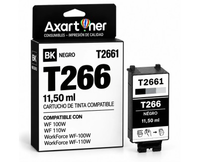 Compatible Epson T266 Negro Cartucho de Tinta C13T26614010 para WorkForce WF-100w, WF-110w