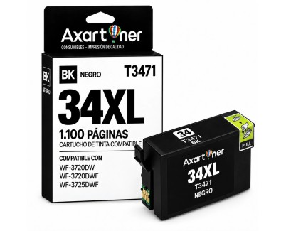 Compatible Epson T3471 / T3461 (34XL) Negro Cartucho de Tinta C13T34714010 / C13T34614010 para Epson WF3720 / WF3725