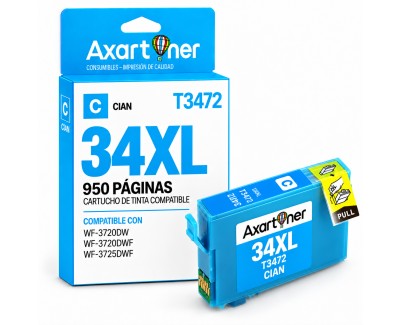 Compatible Epson T3472 / T3462 (34XL) Cyan Cartucho de Tinta C13T34724010 / C13T34624010 para Epson WF3720 / WF3725