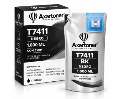 Compatible Epson T7411 Negro - con chip - Bolsa de Tinta de Sublimacion C13T741100 para SureColor SC-F6000, SC-F6070, SC-F6200, SC-F6270, SC-F7200, SC-F9200
