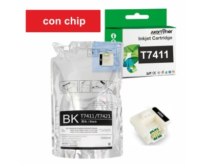 Compatible Epson T7411 Negro - con chip - Bolsa de Tinta de Sublimacion C13T741100 para SureColor SC-F6000, SC-F6070, SC-F6200, SC-F6270, SC-F7200, SC-F9200