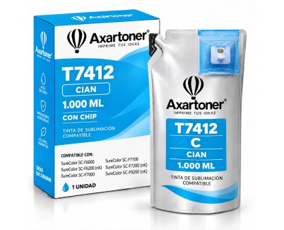 Compatible Epson T7412 Cyan - con chip - Bolsa de Tinta de Sublimacion C13T741200 para SureColor SC-F6000, SC-F6070, SC-F6200, SC-F6270, SC-F7200, SC-F9200