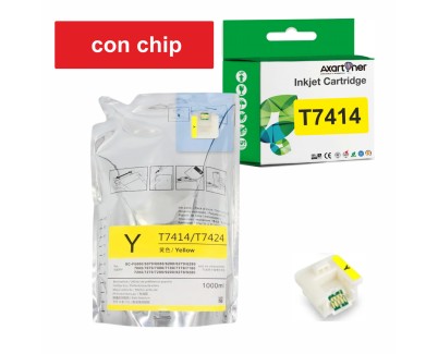 Compatible Epson T7414 Amarillo - con chip - Bolsa de Tinta de Sublimacion C13T741400 para SureColor SC-F6000, SC-F6070, SC-F6200, SC-F6270, SC-F7200, SC-F9200