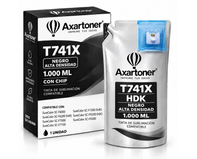 Compatible Epson T741X Negro de Alta Densidad - con chip - Bolsa de Tinta de Sublimacion C13T741X00 para SureColor SC-F6000, SC-F6070, SC-F6200, SC-F6270, SC-F7200, SC-F9200