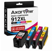 Compatible HP 912XL - Chip Actualizado Funciona en Impresoras que terminan en E - Pack de 4 Cartuchos de Tinta 3YP34AE / 6ZC74AE