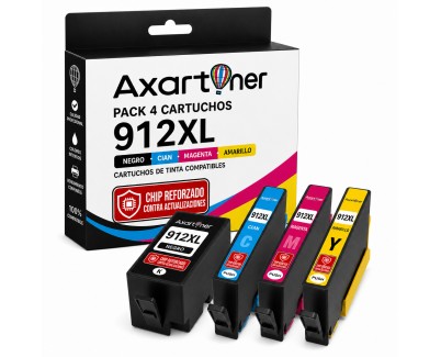Compatible HP 912XL - Chip Actualizado Funciona en Impresoras que terminan en E - Pack de 4 Cartuchos de Tinta 3YP34AE / 6ZC74AE