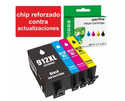 Compatible HP 912XL - Chip Actualizado Funciona en Impresoras que terminan en E - Pack de 4 Cartuchos de Tinta 3YP34AE / 6ZC74AE