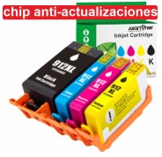 Compatible HP 912XL - Chip Anti-Actualizaciones - Pack de 4 Cartuchos de Tinta (No funciona en impresoras que acaban en E) 3YP34AE / 6ZC74AE