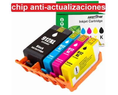 Compatible HP 912XL - Chip Anti-Actualizaciones - Pack de 4 Cartuchos de Tinta (No funciona en impresoras que acaban en E) 3YP34AE / 6ZC74AE