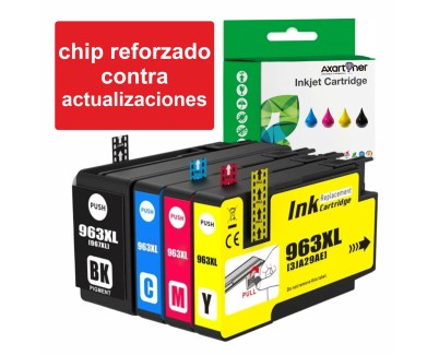 Compatible HP 963XL - Chip Actualizado - Pack de 4 Cartuchos de Tinta (Funciona en impresoras que acaban en E) 3YP35AE / 6ZC70AE