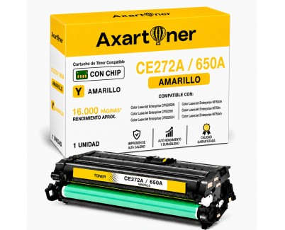 Compatible HP CE272A / 650A Amarillo Cartucho de Toner para HP Color LaserJet Enterprise M750dn, M750dn, M750n, M750n, M750xh, M750xh, CP5525dn, CP5525n, CP5525xh