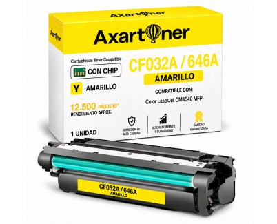 Compatible HP CF032A / 646A Amarillo Cartucho de Toner para HP Color LaserJet Enterprise CM4540 MFP, CM4540f MFP, CM4540fskm MFP