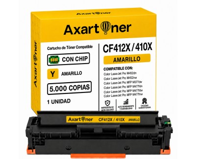 Compatible HP CF412X / CF412A Amarillo Cartucho de Toner 410X / 410A para HP Color LaserJet Pro M452dn M452nw MFP M377dw MFP M477fdn MFP M477fdw MFP M477fnw