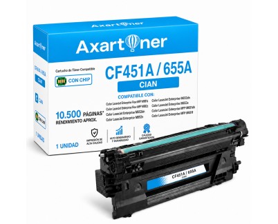 Compatible HP CF451A / 655A Cyan Cartucho de Toner para HP Color LaserJet Enterprise Flow MFP M681z, MFP M682z / Color LaserJet Enterprise M652, MFP M681 MFP M653x