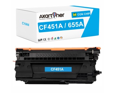 Compatible HP CF451A / 655A Cyan Cartucho de Toner para HP Color LaserJet Enterprise Flow MFP M681z, MFP M682z / Color LaserJet Enterprise M652, MFP M681 MFP M653x